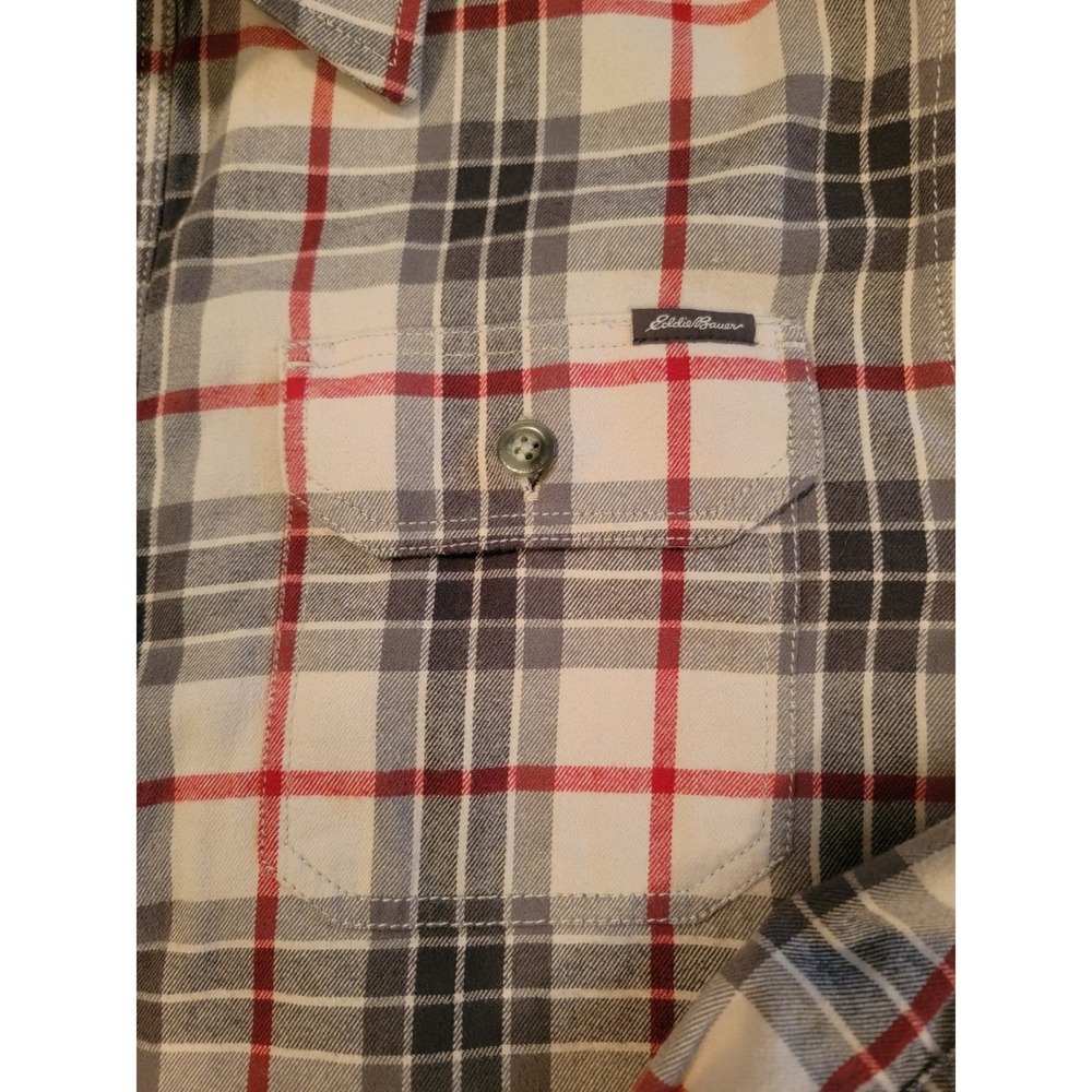 Eddie Bauer Mens Flannel Lined Shirt Jacket‎ Plaid Red Gray XL - Picture 6 of 8